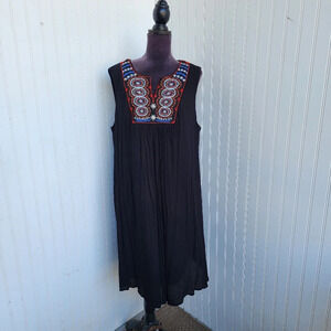 NWT Luxology Dress Embroidered Gauzy Boho Beaded Hippie Artsy Women's Black 2X